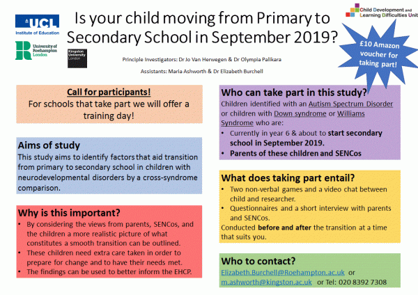 TransND Study 2019 - Is your Child Transitioning from Primary to Secondary School this summer?